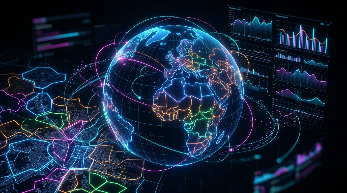 High-tech GIS spatial analysis map representing digital geospatial coordinates