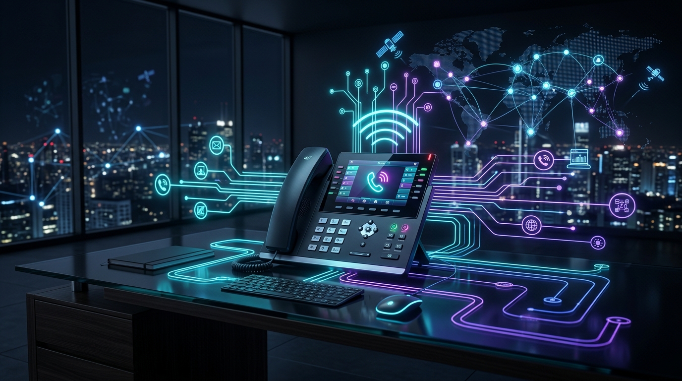 VoIP desktop phone with digital communication lines