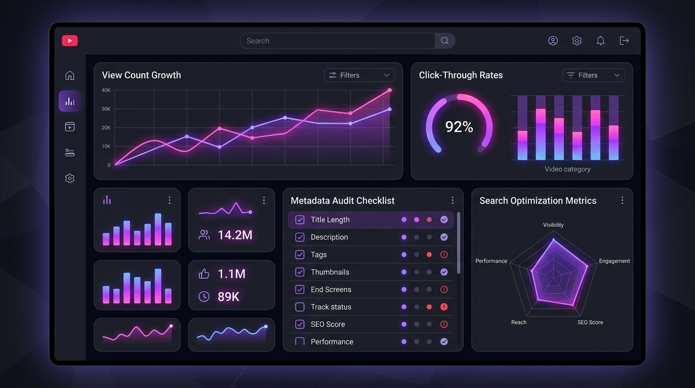 YouTube creator analytics dashboard showing views growth metrics